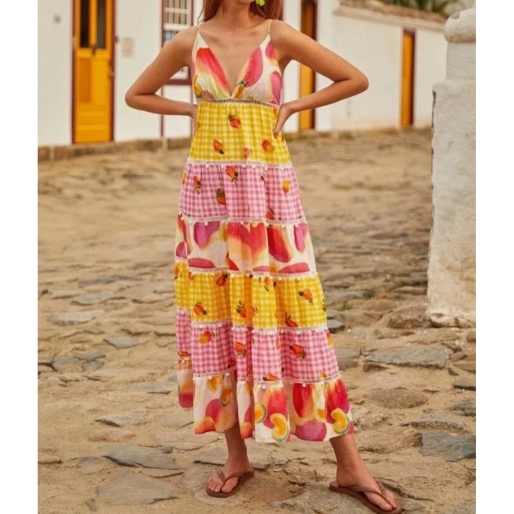 Farm‎ Rio Anthro Maximalist Bohemian Chic Picknic Cashew Maxi Dress sz XL